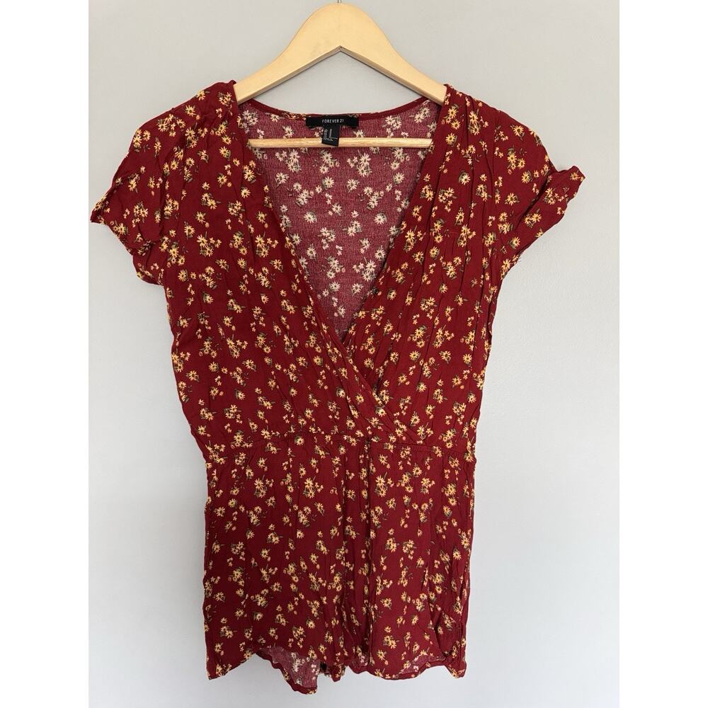 Forever 21 Red Floral Wrap Romper Cottagecore Boho Summer‎ Size M